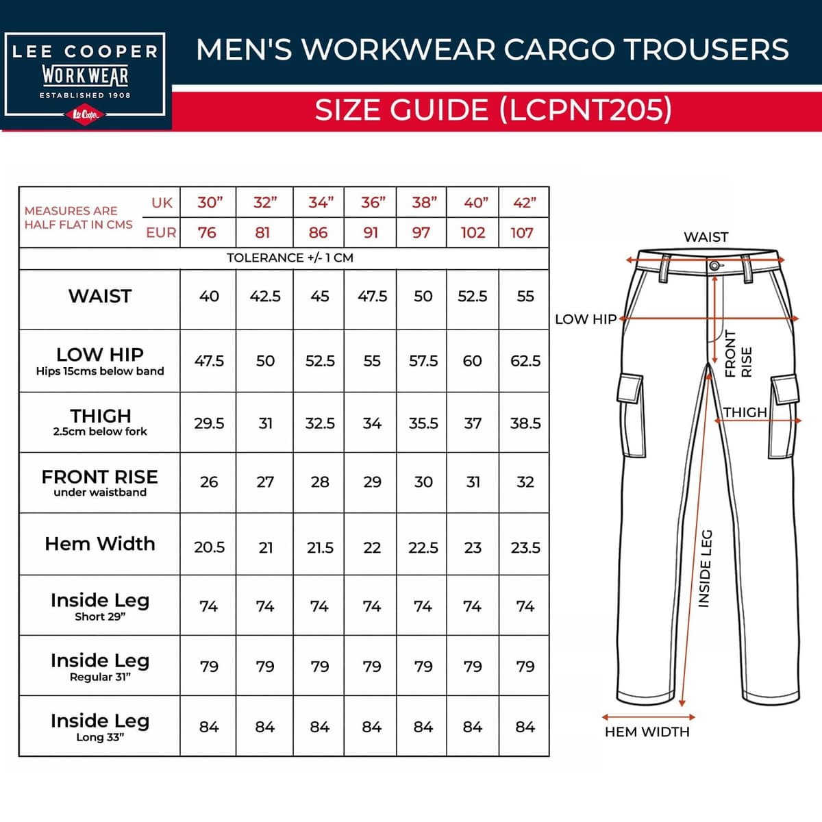 Lee Cooper Men's Cargo Trousers with Multi Pocket Easy Care Safety Workwear Pants Durable Heavy-Duty Work Trouser Regular Fit Button & Zip Closure Pant for Men Casual Wear (Black, 36W / 33L) — view 4