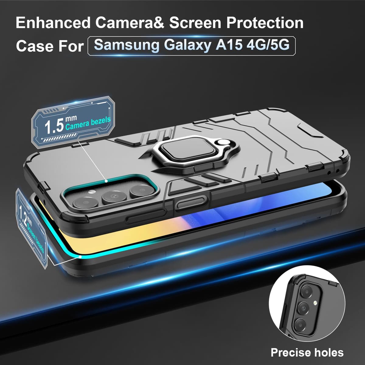 Funda para CMF Phone 2 Pro, Carcasa Antigolpes con Soporte anular metálico, Case Protectora de Grado Militar, Negro — view 1151