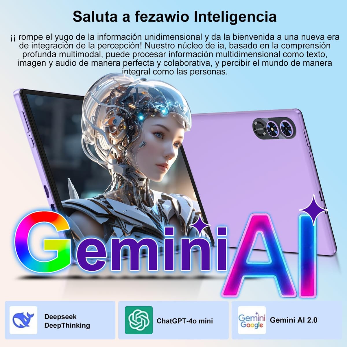 fezawio Android 15 Tablet 10 Pulgadas Gemini AI, Tablet PC Octa-Core, 30 GB RAM + 64 GB ROM (1TB TF), 3.5mm Audio/GMS/WiFi 6 & BT 5.0 / 6000mAh / GPS/Widevine L1, Tableta con Teclado-Morado — view 2