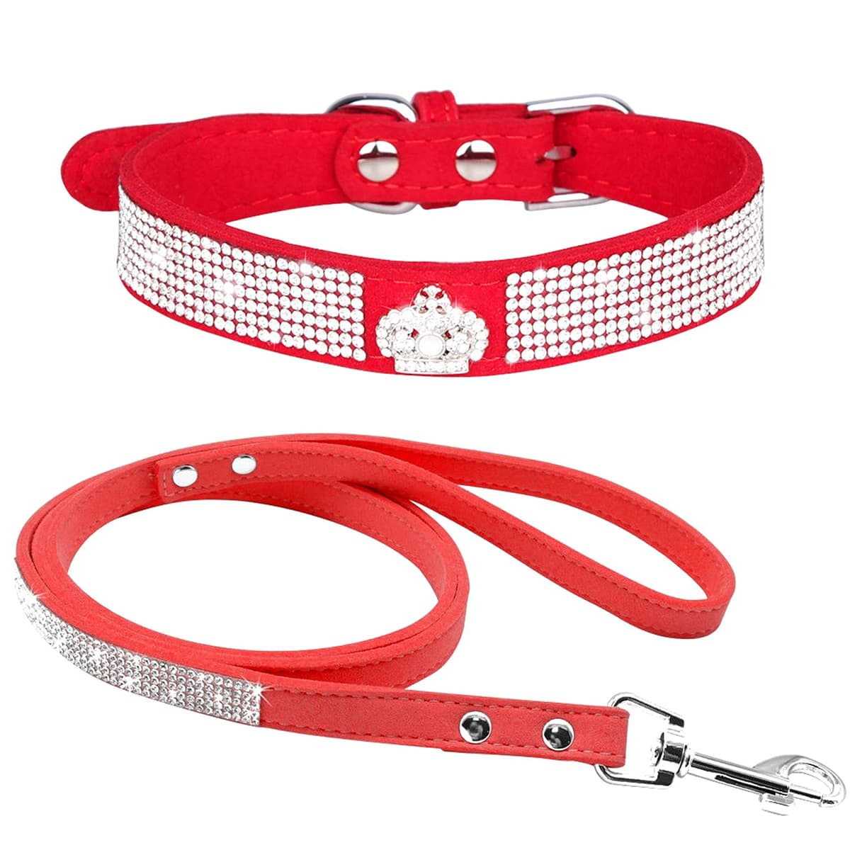 Cute Dazzling Sparkling Elegant Fancy Soft Suede Leather Bling Rhinestone Crystal Jeweled Pet Cat Dog Puppy Collar Dog Leash Combo Set (S, Black-2) — view 24