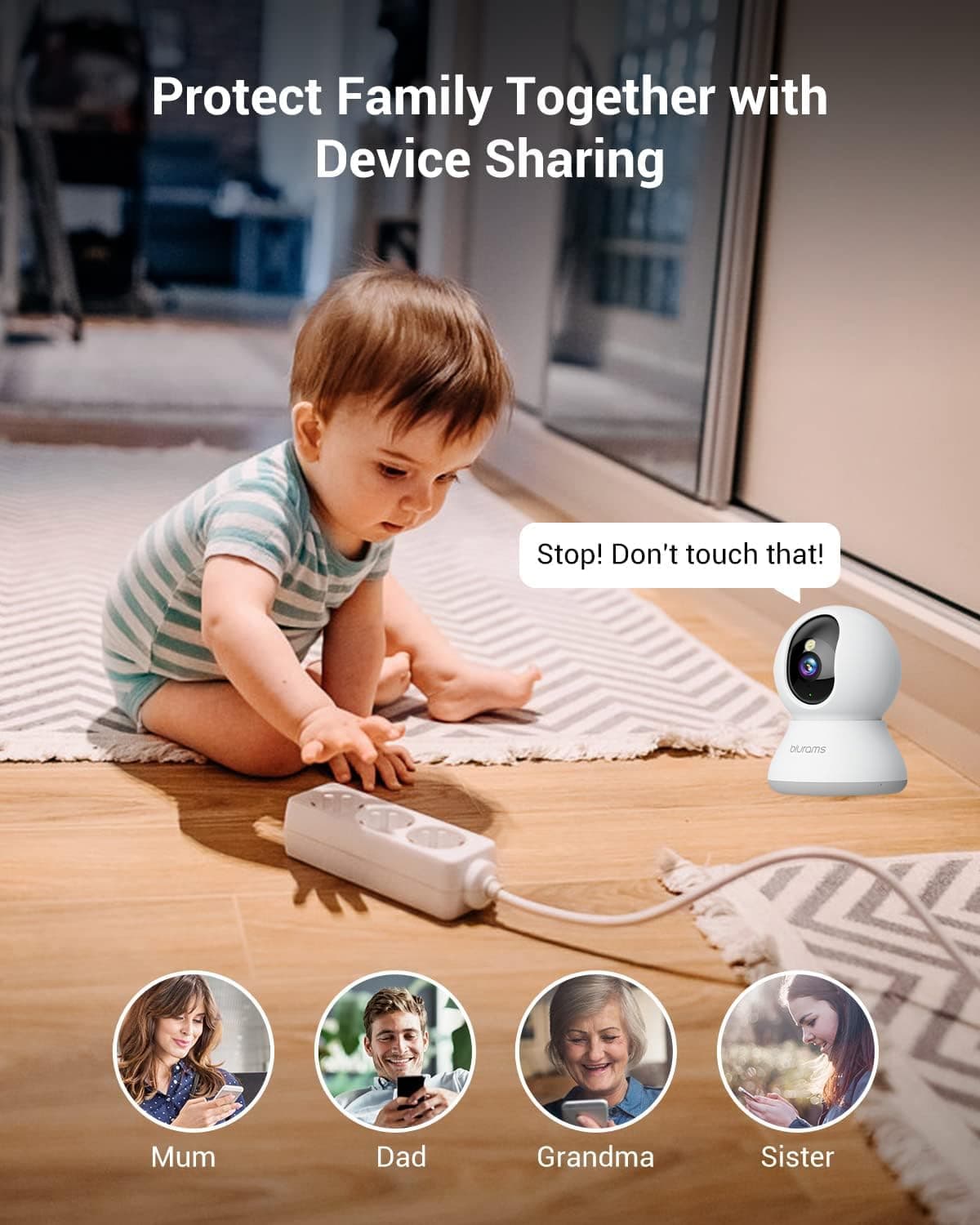 blurams Security Camera, 2K Indoor Camera 360-degree Pet Camera for Home Security w/ Motion Tracking, Phone App, 2-Way Audio, IR Night Vision, Siren, Works with Alexa & Google Assistant,White — view 5