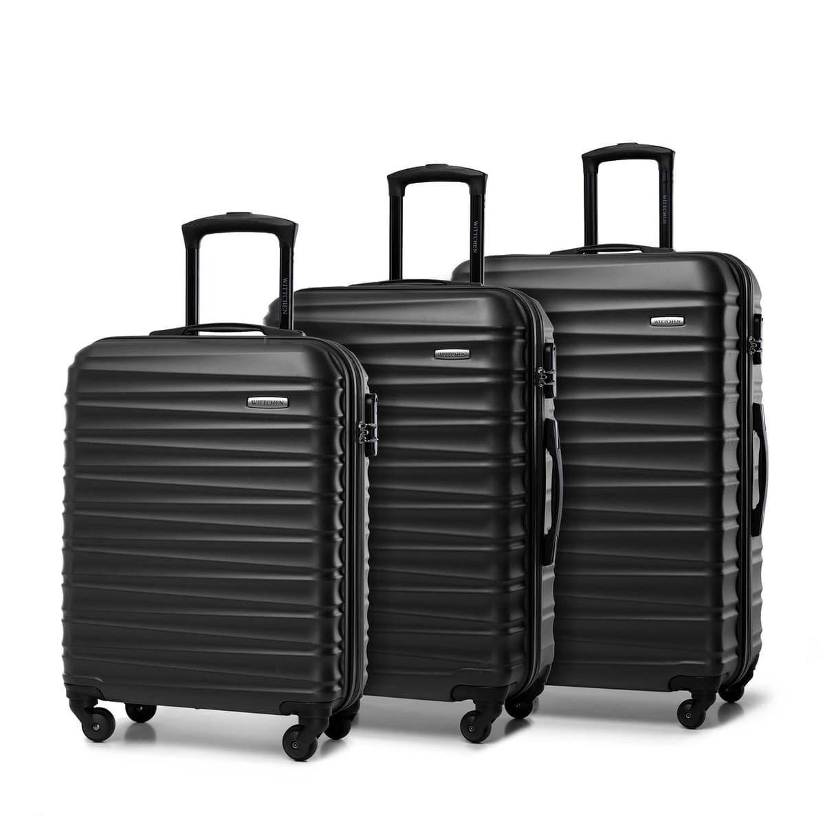 WITTCHEN Maleta Grande Trolley ABS rígido para facturación con 4 Ruedas giratorias Cerradura de combinación asa telescópica Groove Line Negro Ryanair/Vueling/Iberia/easyJet/Iberia Express — view 15
