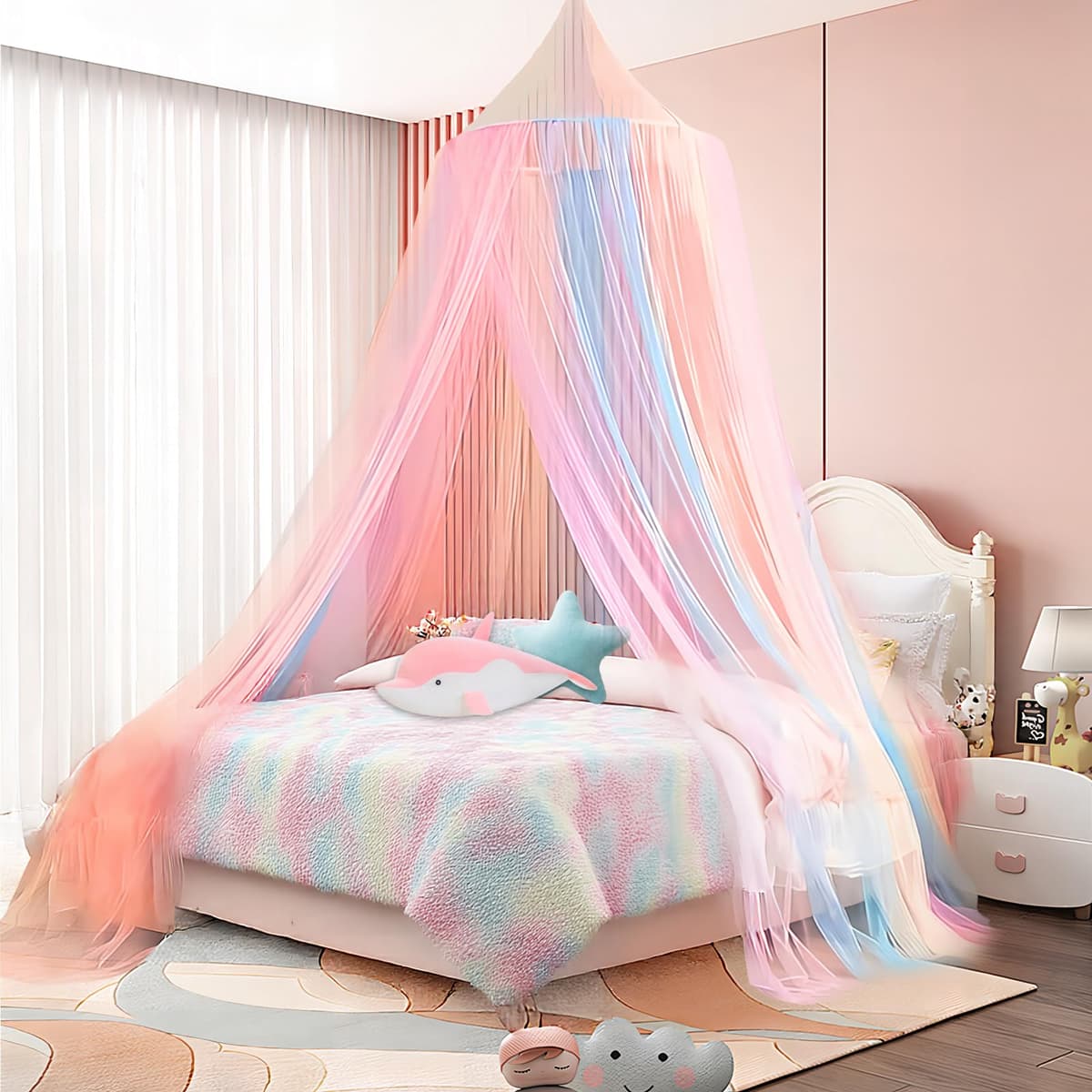 Dosel Cama Infantil,(60x250x1250cm) Red Casual Arco Iris, Niña Mosquitera, Mosquitera para de Niños, Dosel de Cama para Decoración de Habitación de Niña