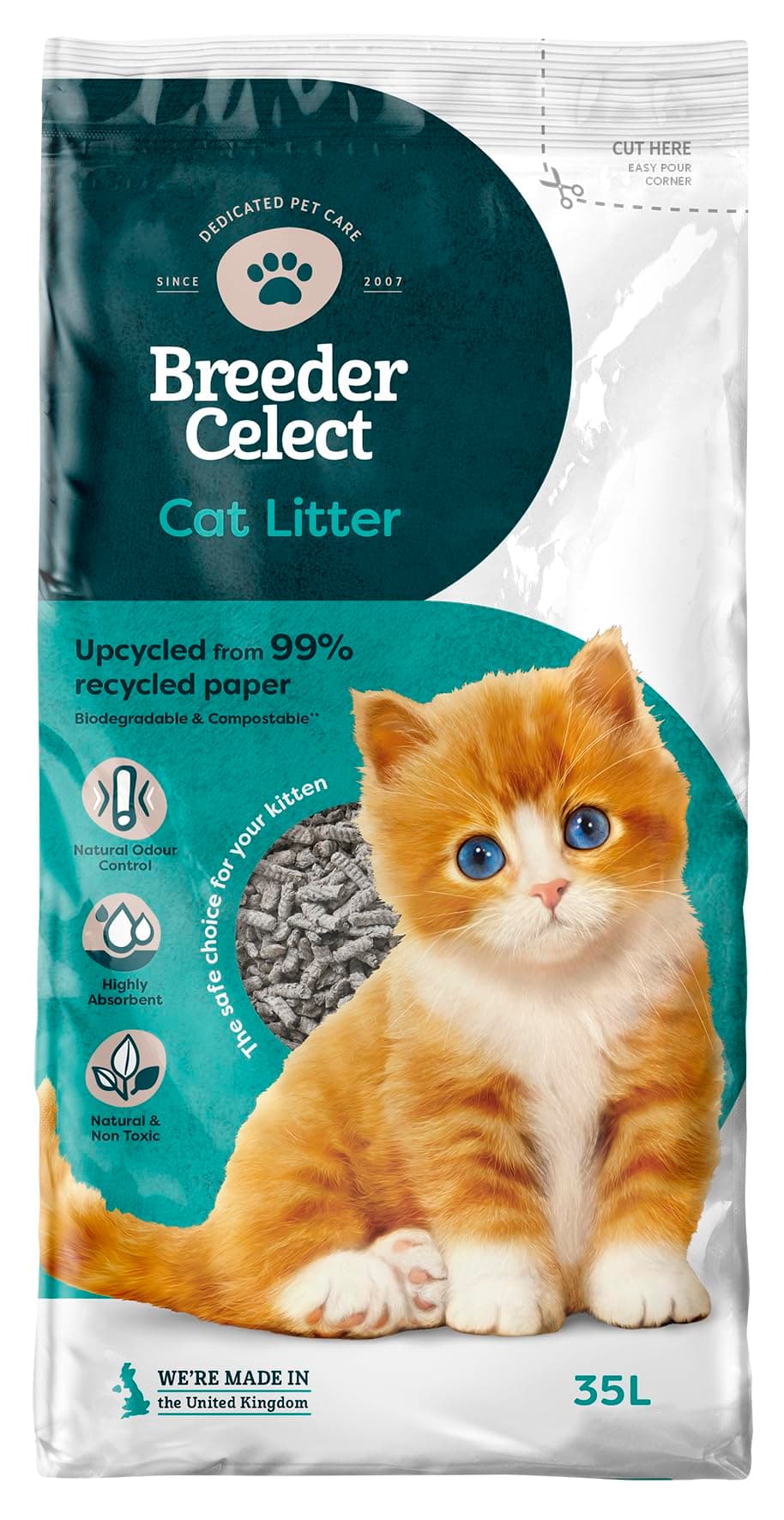 Breeder Celect All-Natural Cat Litter (30L) – 99% Recycled Paper, Highly Absorbent Kitten Cat Litter/Bedding, Excellent Odour Control, Non-Clumping, Biodegradable & Compostable — view 10