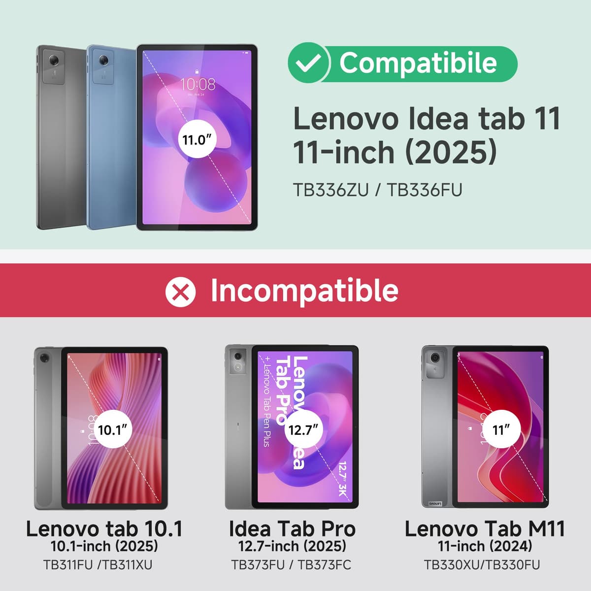 CACOE Funda para Lenovo Idea Tab 11 pulgadas 2025 con protector de pantalla – Ultra fina con función atril, funda fina de piel sintética, color azul mar — view 2