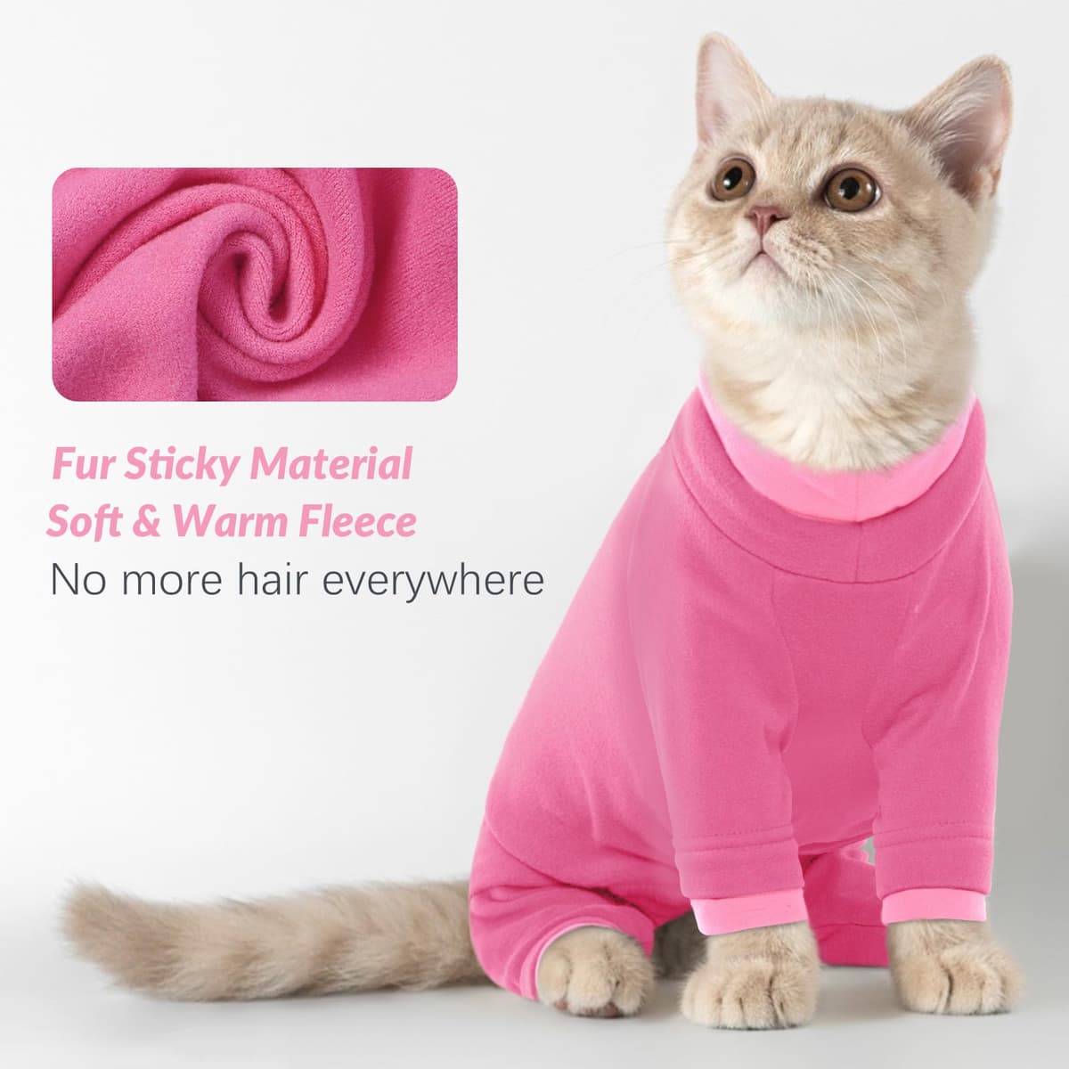 Cat Full Body Recovery Suit, Soft Anti Lick Onesie for Cats Bengal Body Suit with Larger Opening(Pink, S) — view 3