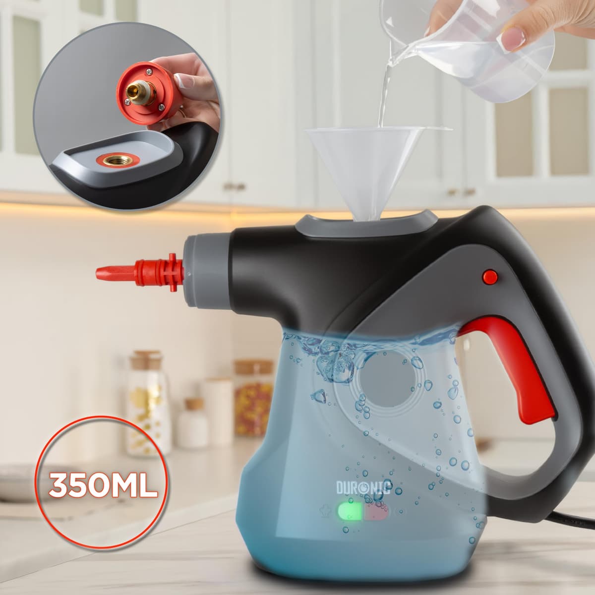 Duronic SC32 BK Limpiador de Vapor de Mano 1050W - Limpiador Vapor Portátil Multifunción Depósito 350 ml para Sofá Tejidos Juntas Ducha Horno Fregadero Ventanas Espejos Limpieza sin Químicos — view 5