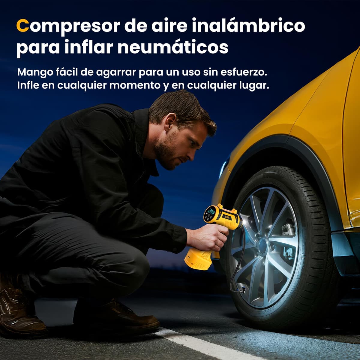 Ipflin Inflador Ruedas Coche 150PSI - 22L/min Compresor Aire Portátil Recargable, Inflador Eléctrico Inalámbrico con Pantalla Digital y Luz LED, 4 Modos Preestablecidos para Coche/Bicicleta/Moto/Balón — view 3