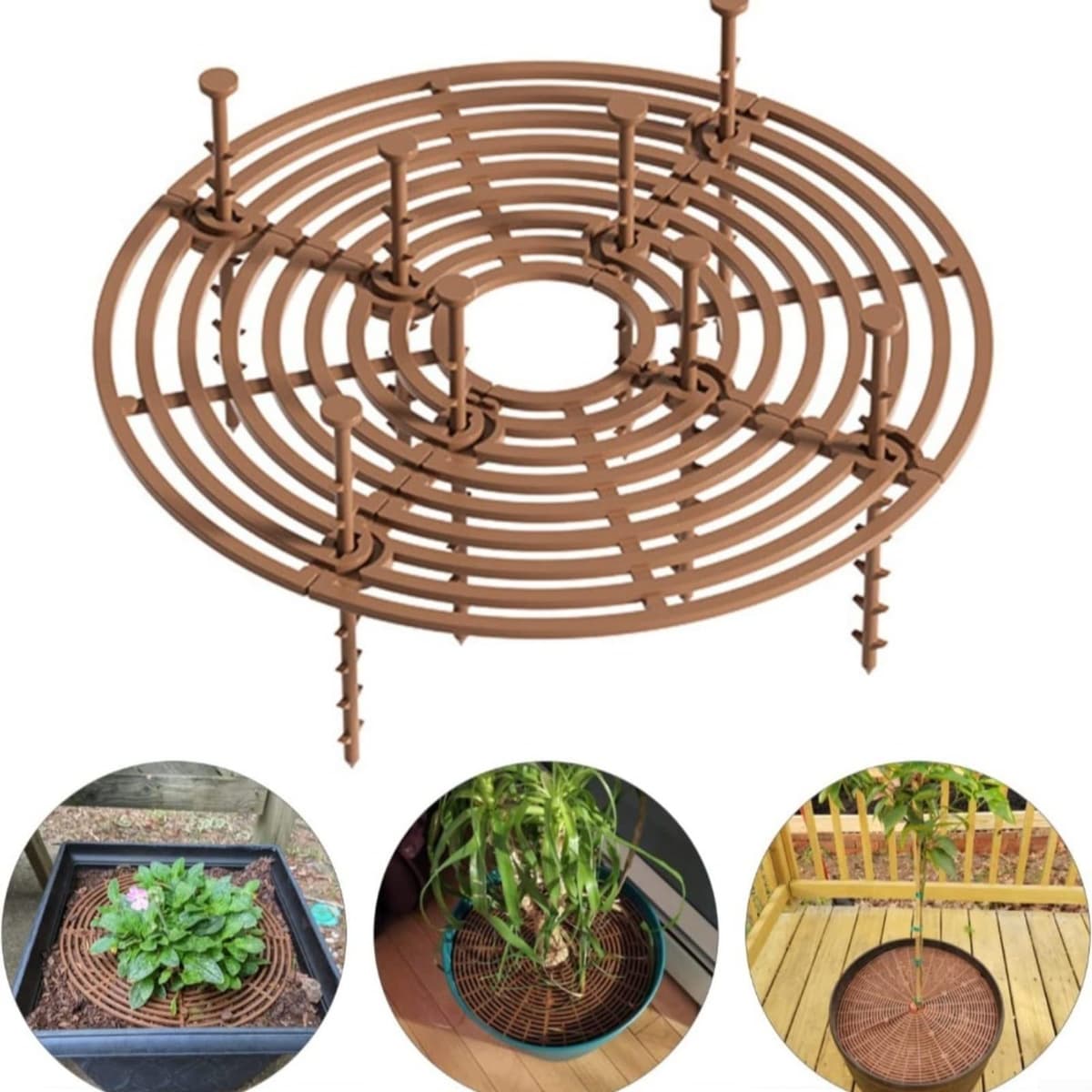 Paquete de 4 rejillas para macetas de 19/30 cm, protectores de suelo de animales, gatos, perros, de plástico para el hogar, jardín, marrón y negro (A) — view 4