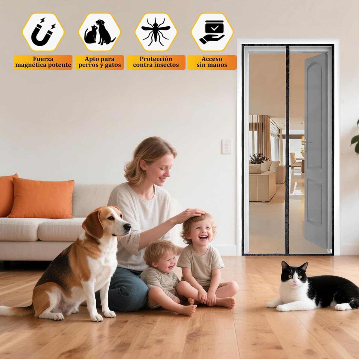 HOOMEE Mosquitera para Puerta, Cortina Magnética para Puertas de Balcón o Terraza, Tejido con Fuertes Imanes para un Autocierre, Fácil Instalación sin Taladrar (90x210CM, Negro) — view 2