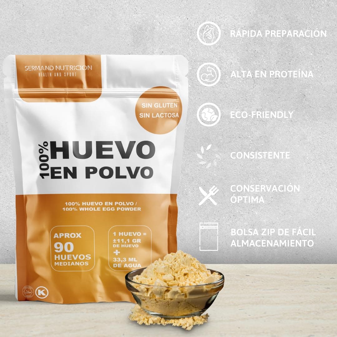 Huevo en polvo | Bolsa de vacío | Huevo en Polvo | Huevos Pasteurizados Sin Gluten | Huevo Deshidratado | Sin Aditivos | Productos Sin Lactosa | Presentación en Bolsas Zip (1 KG) — view 5