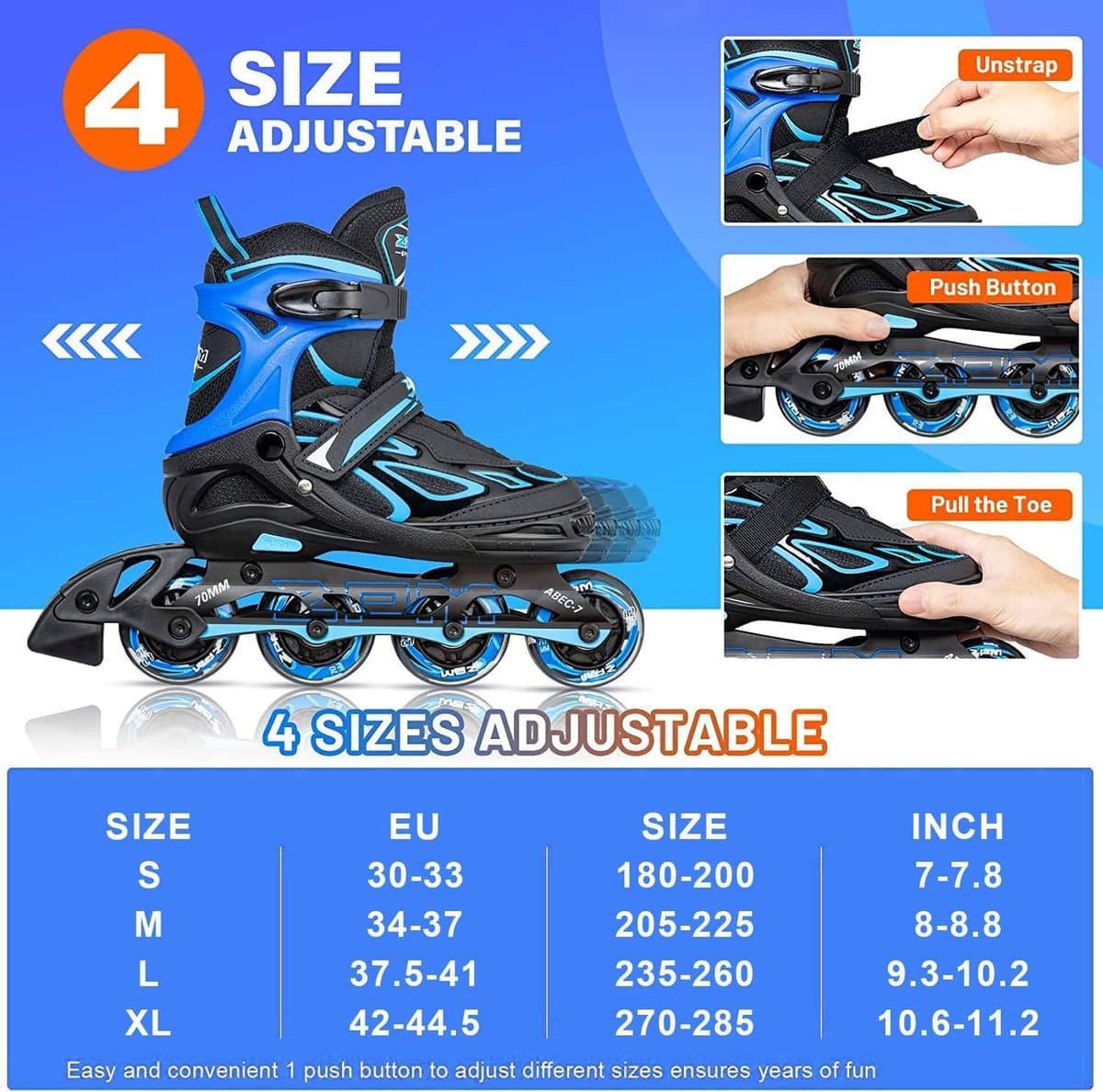 2PM Sports Ajustables Patines en Línea para Niñas y Niños Mujer Hombre, Tallas 30-33, 34-37, 38-41 y 42-44 — view 2