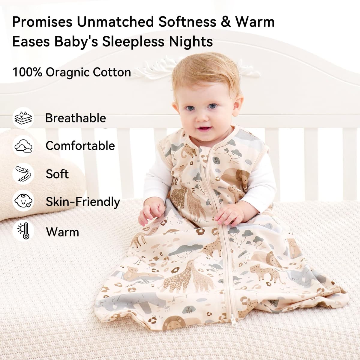 Unnivoll Saco de Dormir Bebe Verano 0.5 Tog, 84cm/12-18 meses, Paquete de 3, Transpirable 100% Algodón, Para Unisex Niñas Niños — view 2