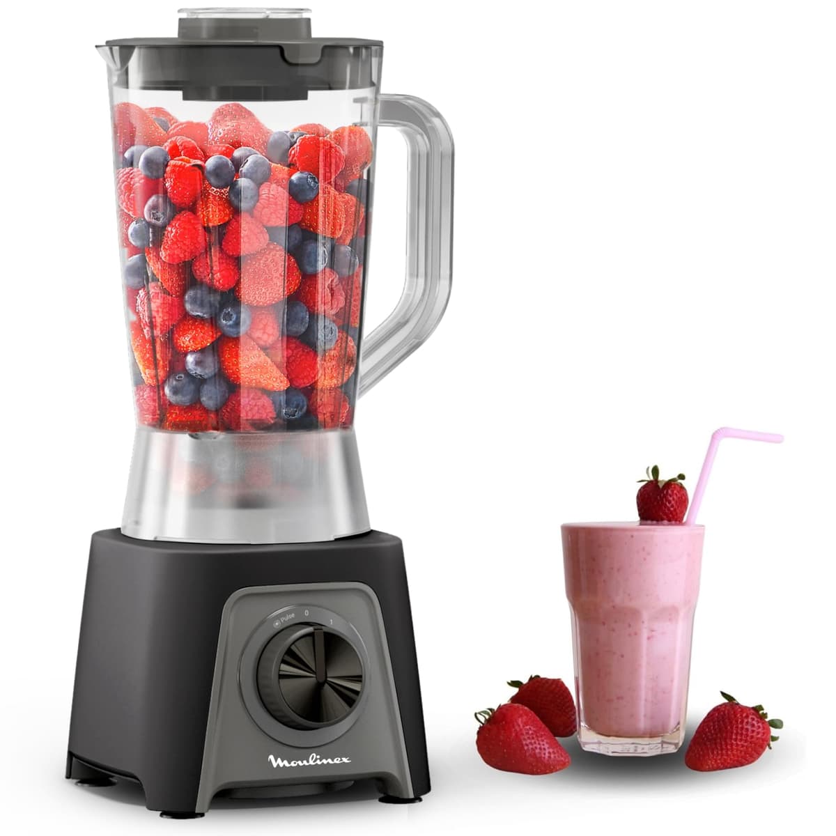 Moulinex Blendeo+, 450 W Blender, 1.5 L Jug, 2 Speeds + Pulse Function, Ice Chopper, Removable and Very Resistant Blades, Grey, LM2C08F0