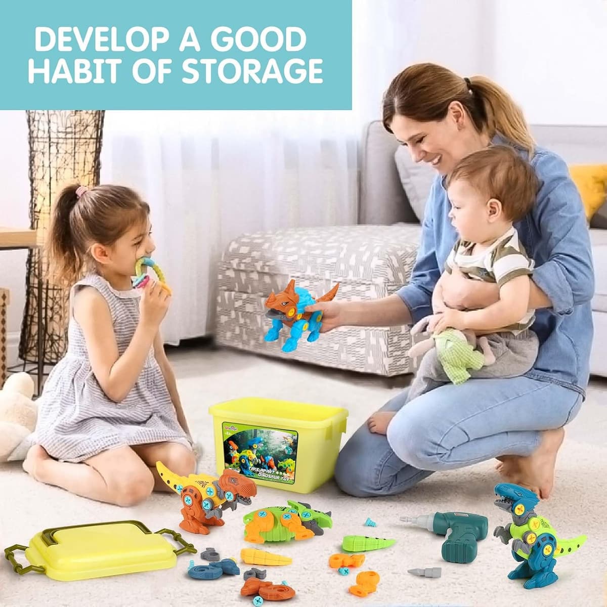 Dreamon Dinosaurios Juguetes para Niños 3 4 5 6 7 Años con Caja de Almacenamiento Taladro Eléctrico Construccion Juguete Dducativos Regalos para Niños Niñas — view 4