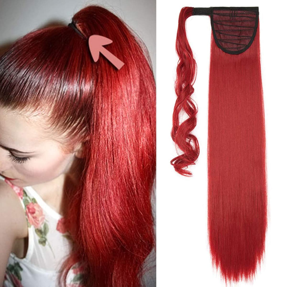 17"(43cm) SEGO Ponytail Long Synthetic Hair Looks Natural [Red Brown/Orange] Clip in Hair Extensions Curly Tail Ponytail Extension (90g) — view 81