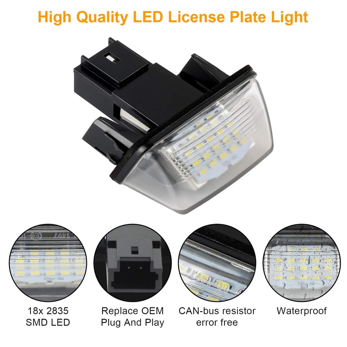 Luces LED Matrícula para 206 207 407 406 306 307 308 5008, Luz Matrícula para Citro-en C3 PICASSO C4 C5 BERLINGO B9 M49 M59 SAXO XSARA, LED Matrícula 2 Piezas Canbus — view 4