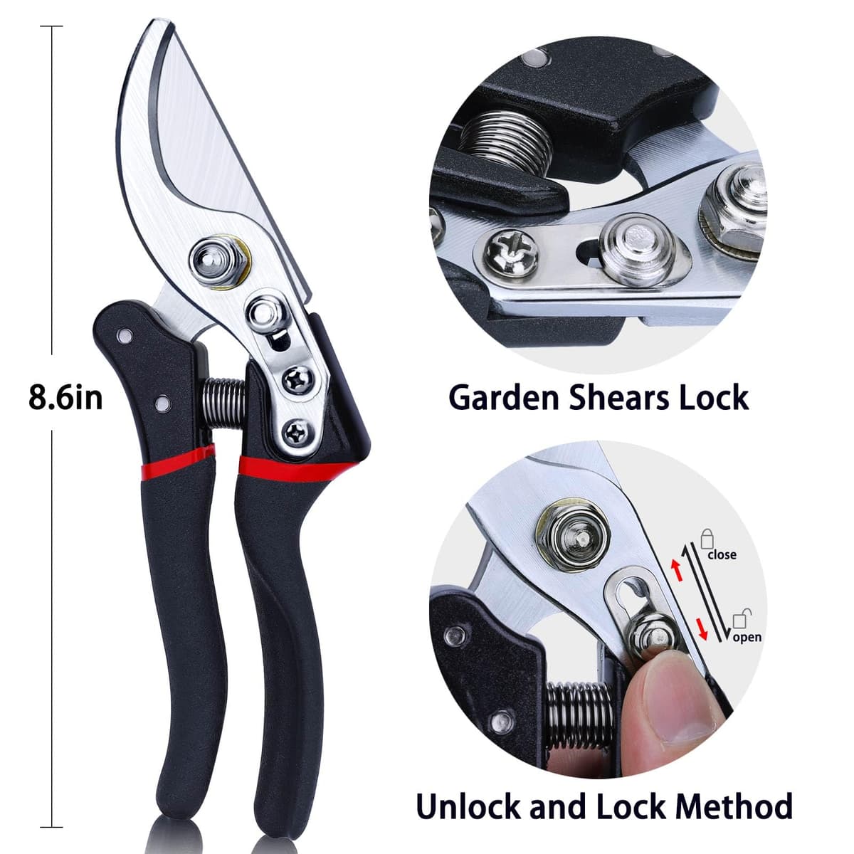 Kynup Garden Secateurs - SK-5 Steel Gardening Shears with Ergonomic Anti-Slip Handle, Gardening Pruning Scissors, Bypass Pruning Secateurs for Trimming & Hedge Shears Cutting - Garden Tools - Black — view 6