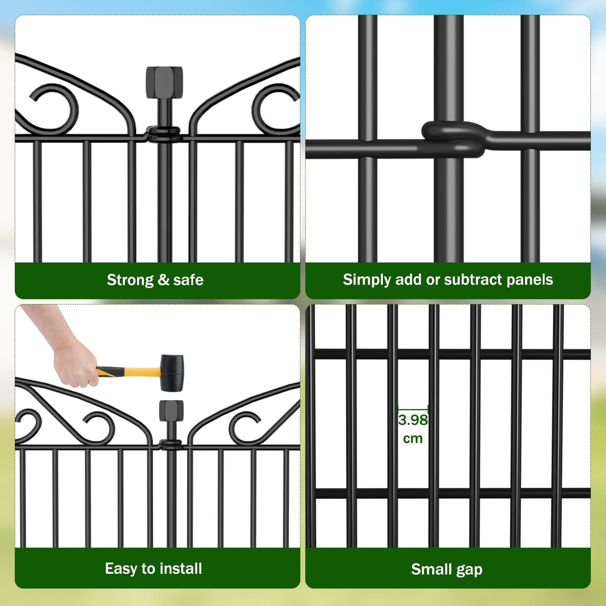 12 Panel No Dig Decorative Garden Fence - 107cm H x 7.8 m L, Tall Animal Barrier for Dogs Rabbits, Rustproof Metal Wire Panels for Yard, Patio, and Outdoor Border Use — view 5