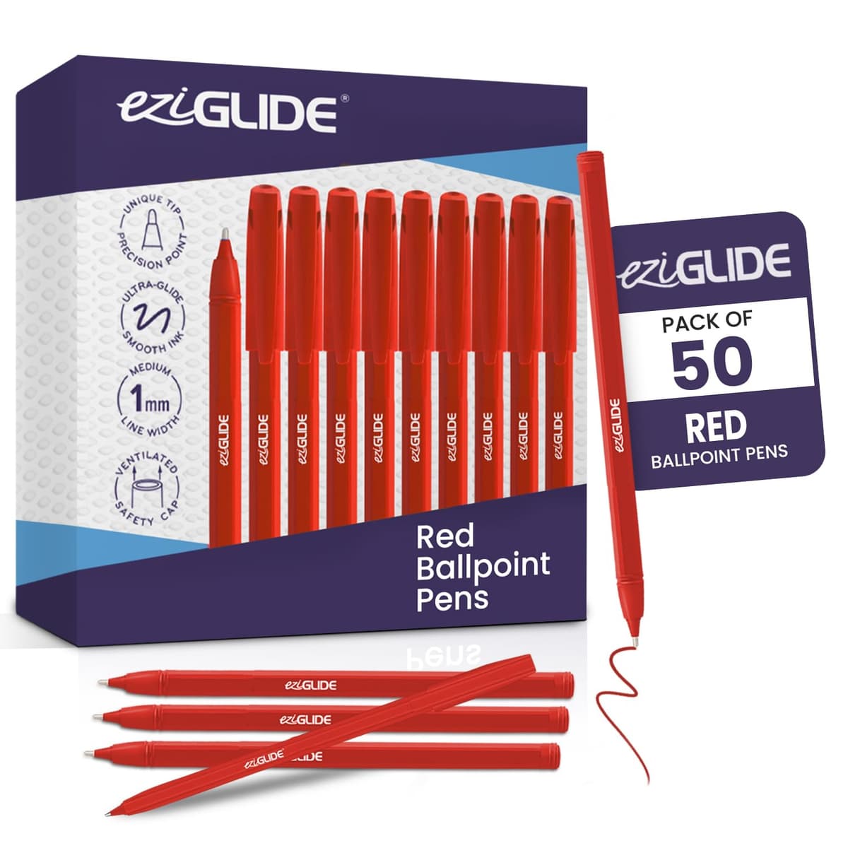 Eziglide 10-Pack Ballpoint Purple Pen Set - Medium Point 1.0mm for Effortless Writing & Comfortable Grip - Ball Point Pens Ideal for School, Exams, Home or Work Stationery Supplies — view 10
