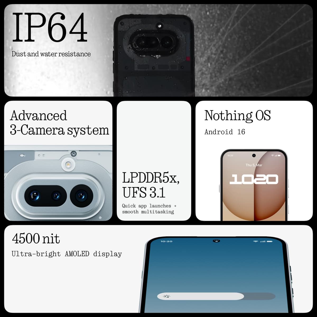 Nothing Phone (4a) - Triple Cámara 50MP, Ultra Zoom 70x, Smartphone Transparente, Batería Larga Duración, Carga Rápida 50W, AMOLED 120Hz, Glyph Bar, 8GB+256GB - Negro — view 3
