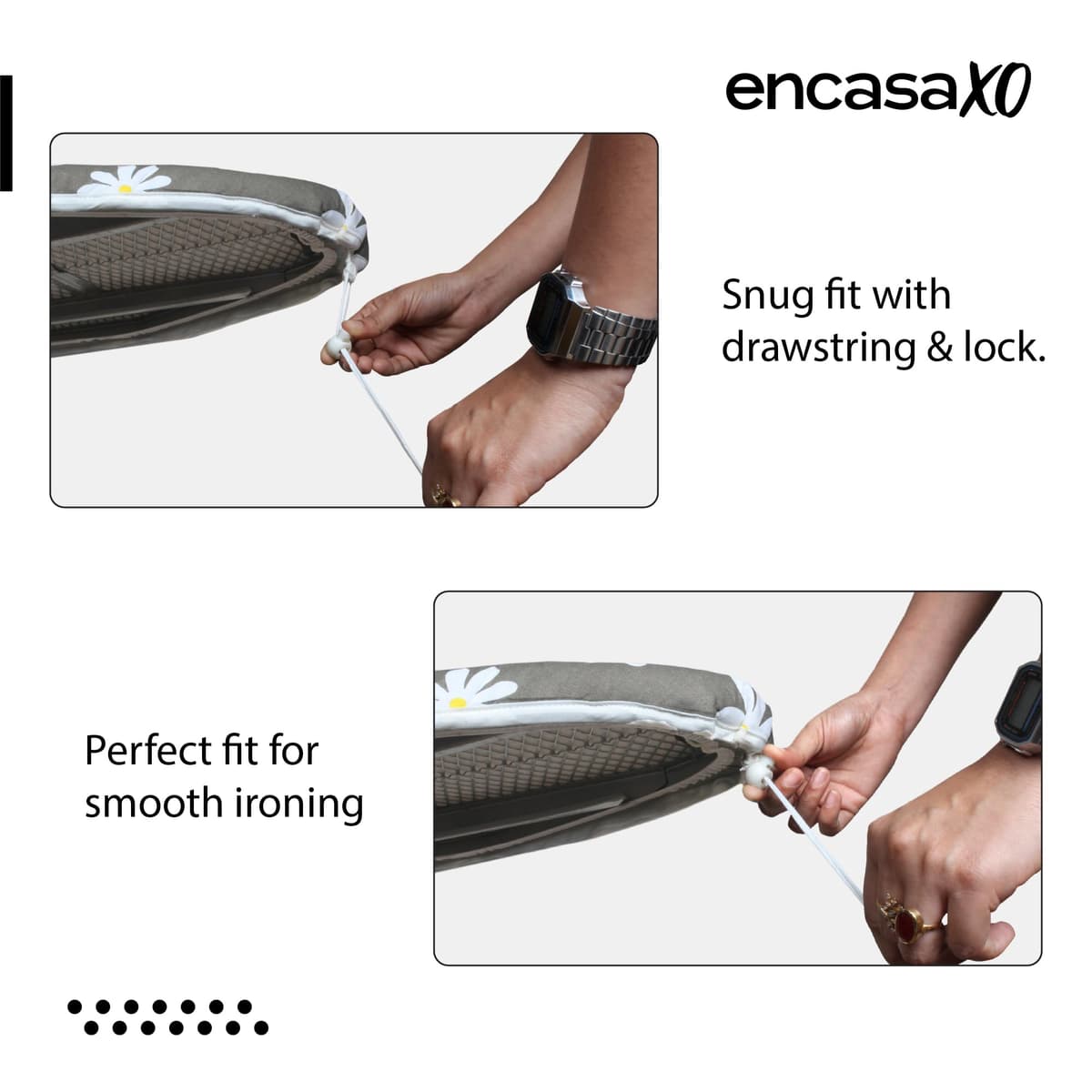 Encasa XO Ironing Board Covers and pad 135x45 cm- Thick 3mm Felt Padding, Drawstring Tightening & Lock, Heat Reflective, Scorch & Stain Resistant, for X-Large Ironing Board - Daisy Grey — view 4