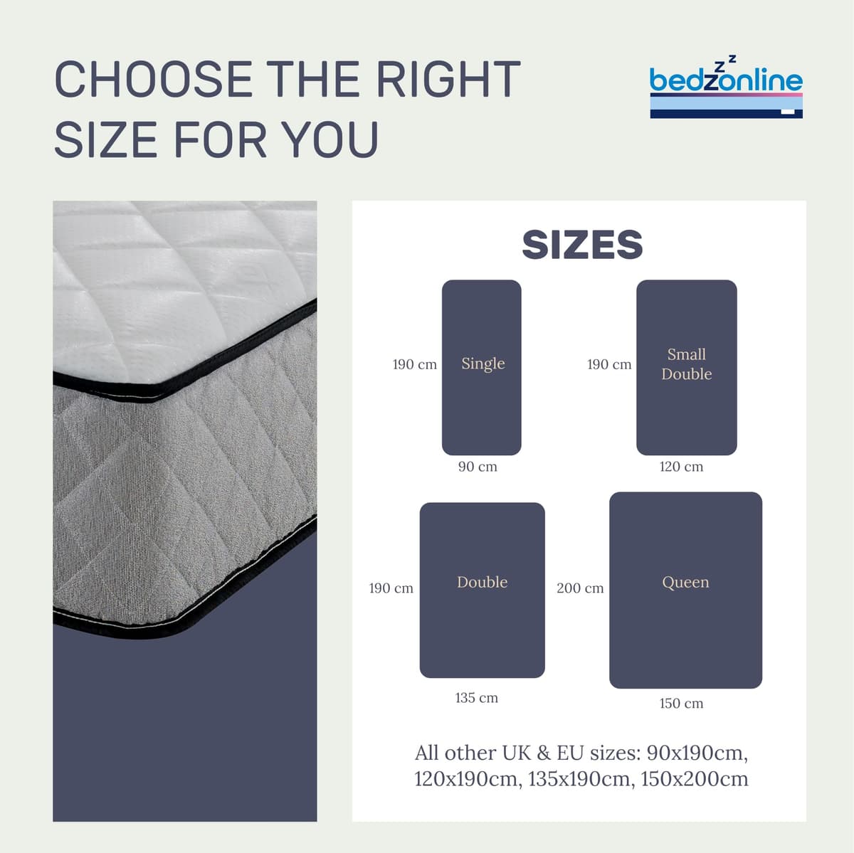 BEDZONLINE Hybrid Memory Foam & Spring Mattress - 4ft6 Double (190 x 135 x 20 cm) | Thick Medium Firmness & Open Coil Sleep Support | Orthopaedic & Pressure Relief | UK Made & Hypoallergenic — view 2
