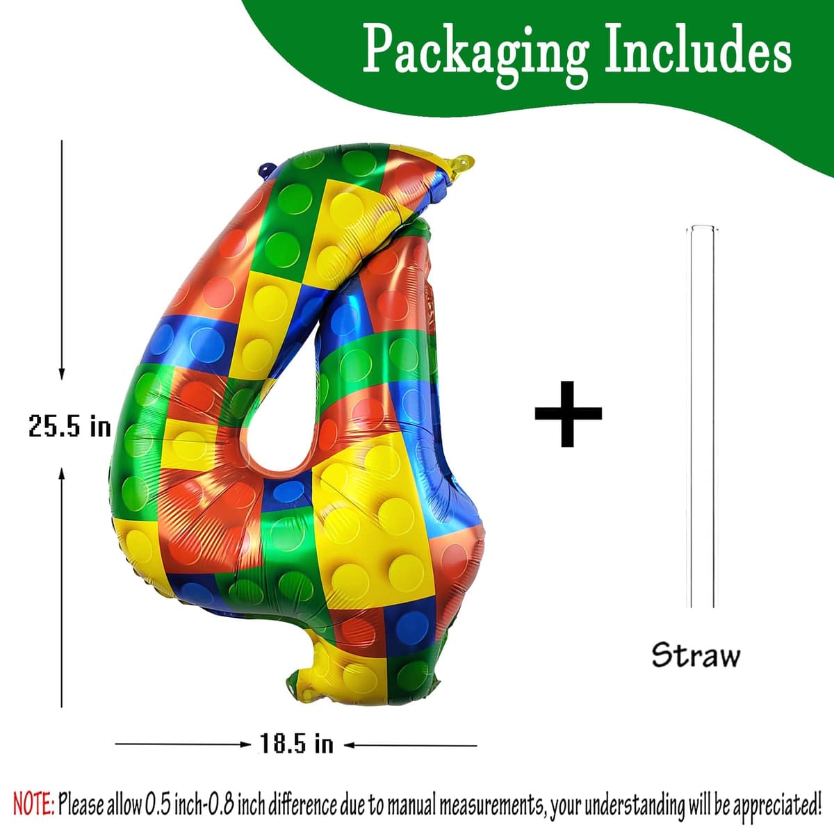 CHANGZHONG 32 Inch Building Block Number 4 Balloons 4 year old Large Big Helium Foil Mylar Balloon for Girls Boys 4th Birthday Party Decoration Supplies — view 2