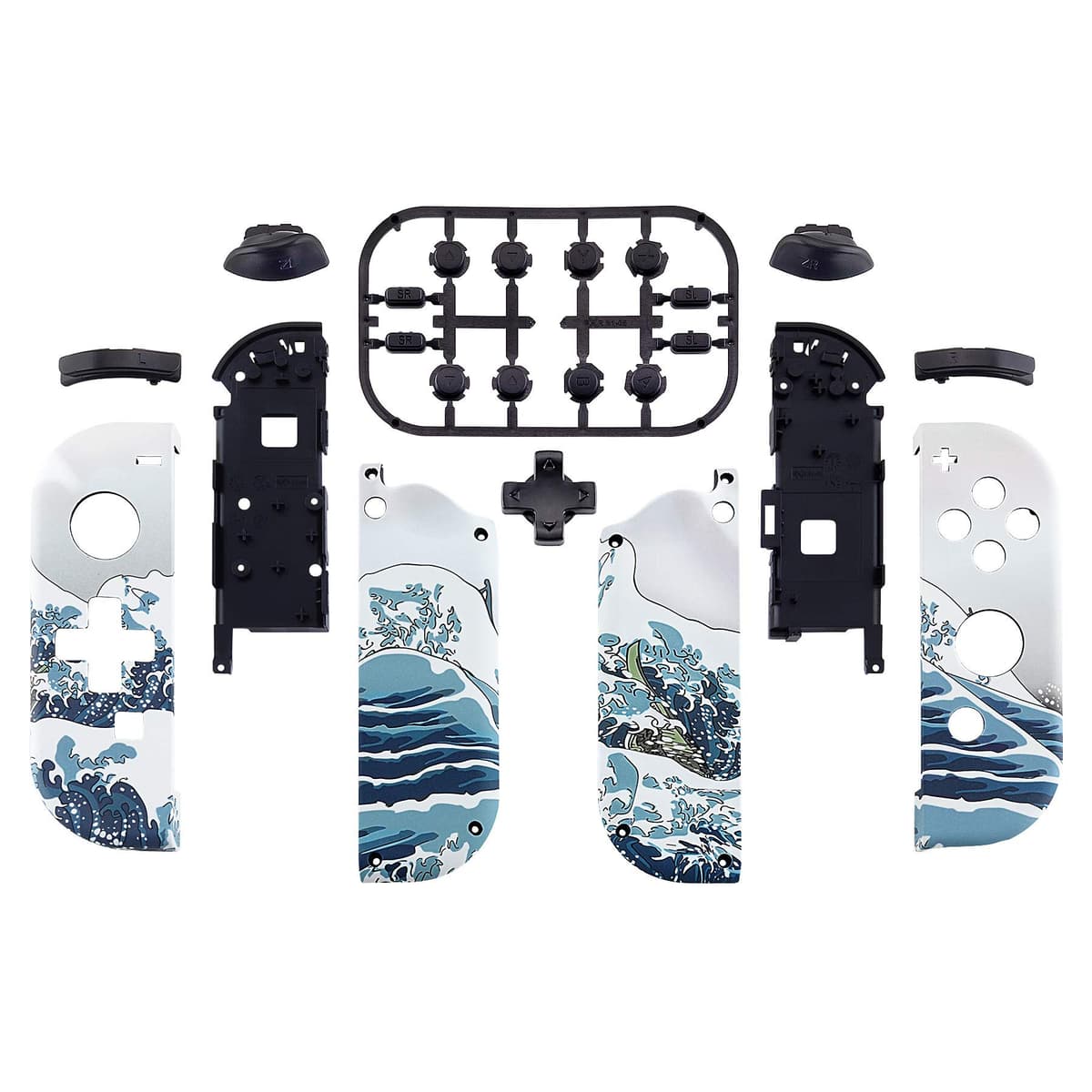 eXtremeRate The Great Wave Soft Touch Joy con Handheld Controller Housing (D-Pad Version) with Full Set Buttons, DIY Replacement Shell Case for Nintendo Switch Joycon & Switch OLED Joy con — view 2