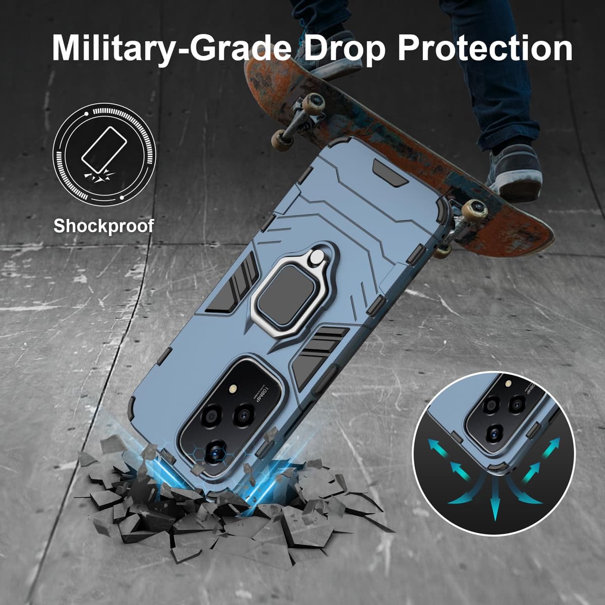 Funda para CMF Phone 2 Pro, Carcasa Antigolpes con Soporte anular metálico, Case Protectora de Grado Militar, Negro — view 1585
