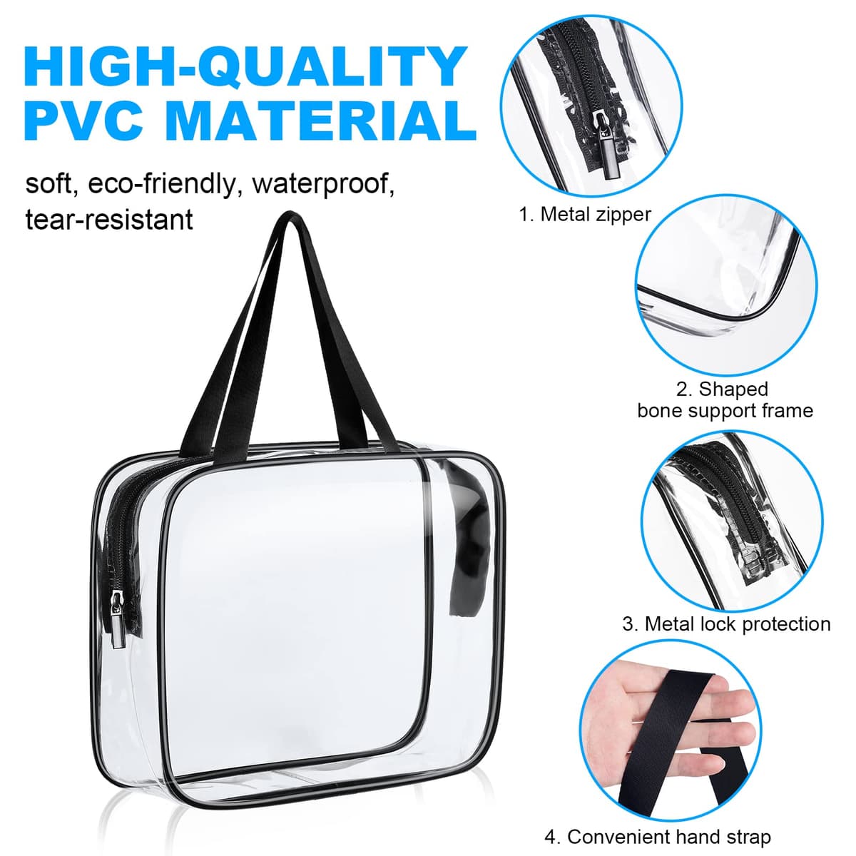 Clear Toiletries Bag, 3 Pack PVC Waterproof Toiletries Carry Pouch, TSA Approved Travel Toiletry Bag with Zipper, Multi-Size Cosmetic Makeup Bags for Men, Women and Kids - Travel Business — view 3