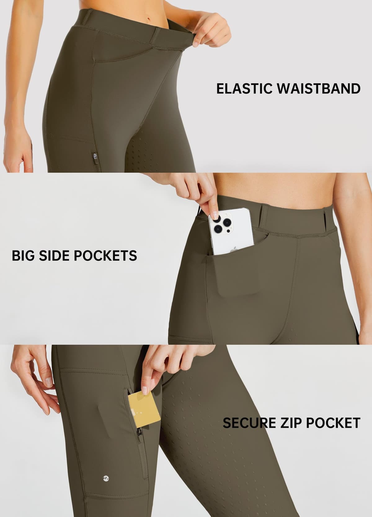 WILLIT Pantalones de equitación para mujer con ribete completo de silicona, cintura alta, elásticos, con bolsillo de cremallera, trabillas para cinturón — view 5