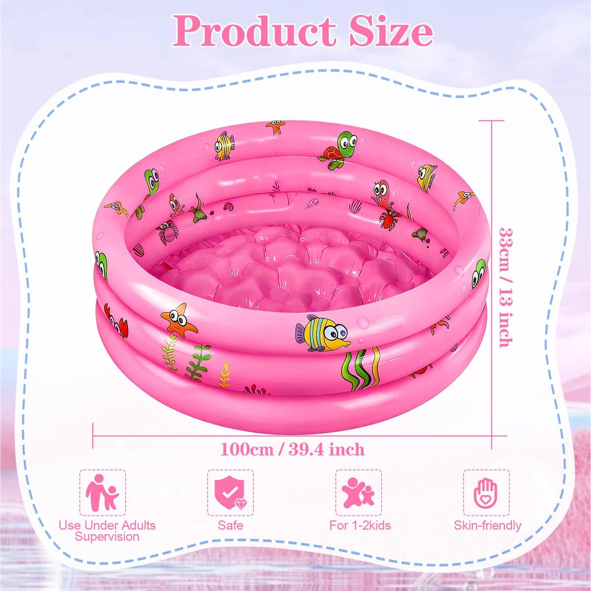 Piscina Hinchable Infantil ø 100 cm,Piscina Inflable Pequeña para Niños,Piscinas Infantiles para Niños,Piscina Hinchable Familiar de 3 Anillos para Familia Exterior Jardín Patio Interior Agua Juego — view 2