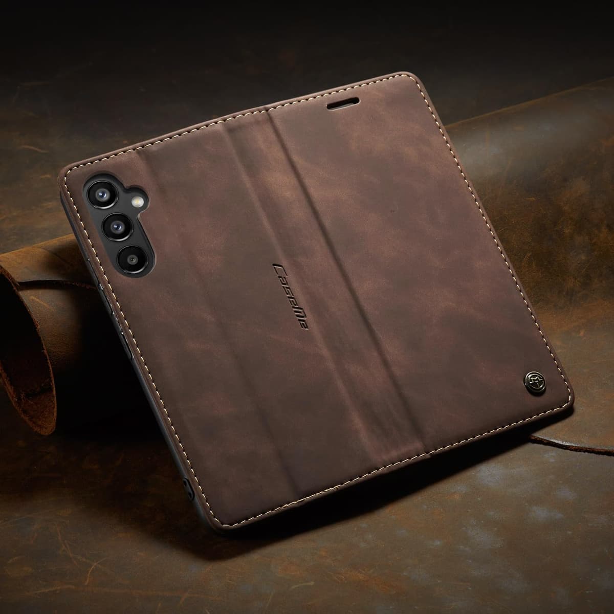 for Samsung Galaxy A34 5G Case, Flip Wallet Leather Case with Card Holder Magnetic Closure Shockproof Kickstand Protective Phone Cases Cover for Galaxy A34 6.6 Inch,Coffee — view 3