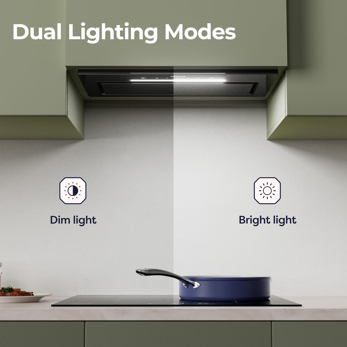 CIARRA 52cm Integrated Cooker Hood, Built-in Kitchen Extractor Fan with Wave Control, LED Light, Carbon Filter, Recirculation & Ducting Options, Slim Undercabinet Kitchen Hood - CBCB5931A — view 4