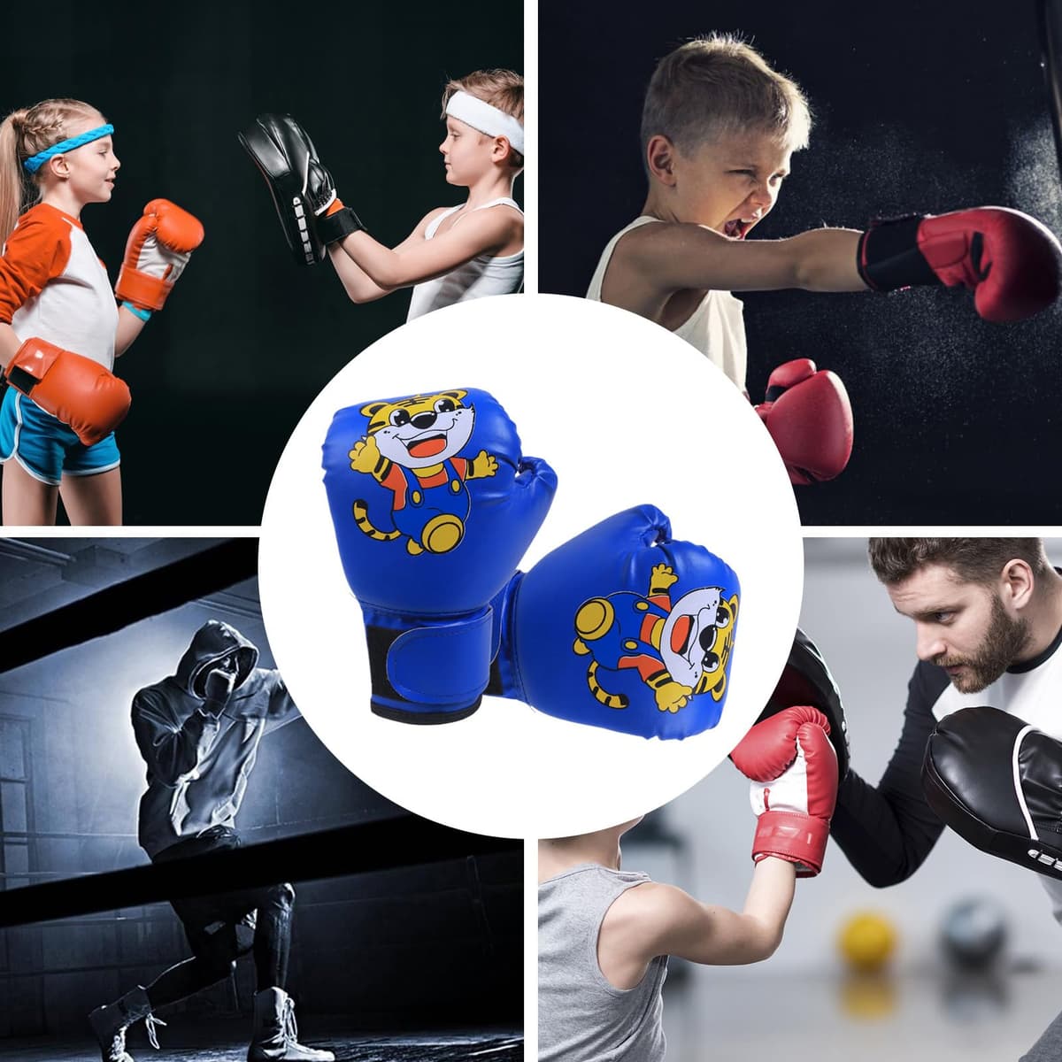 Guantes de boxeo para niños, piel sintética transpirable, con patrón de dibujos animados, guantes de entrenamiento para niños de 3 a 12 años, jóvenes, niños y niñas para saco de boxeo — view 4