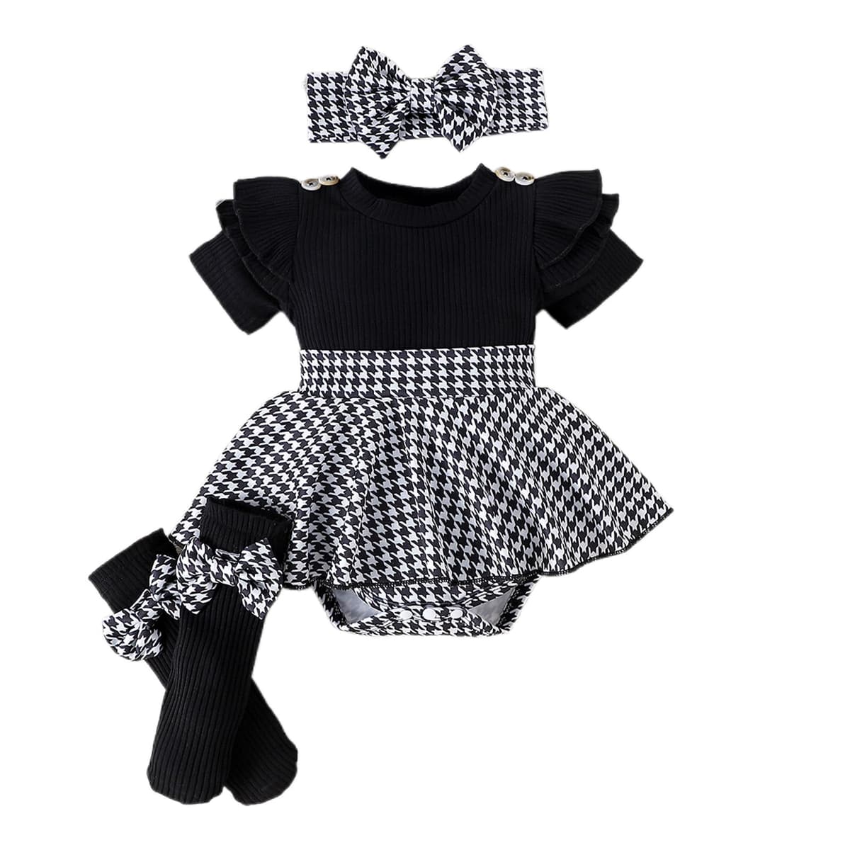 Eqenkely Conjunto Vestido para Niñas Recién Nacidas Top de Punto con Volantes de Sin Mangas + Bowknot Faldas + Diadema 3Pcs Elegante Ropa Trajes — view 11