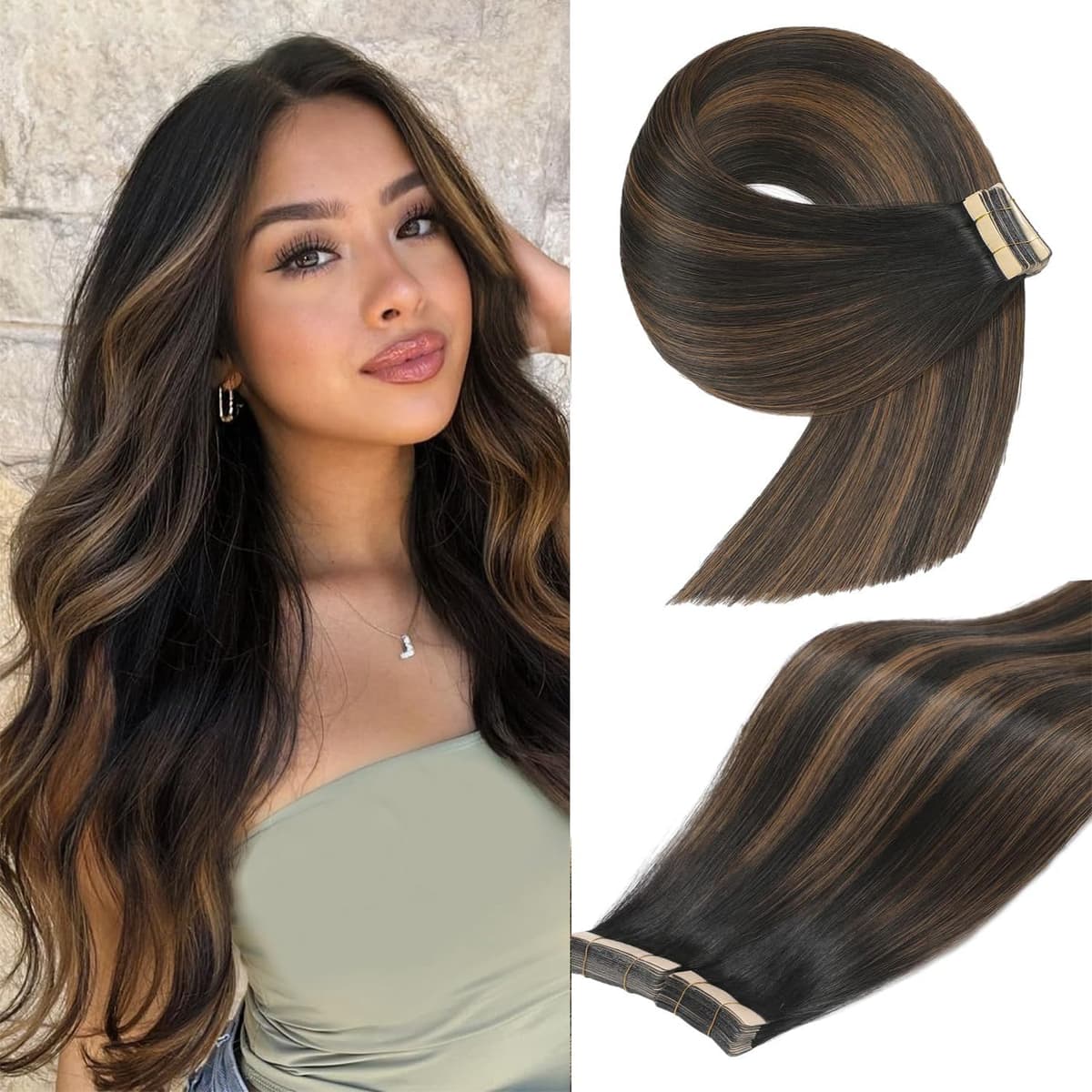YDDM Extensiones Adhesivas Pelo Natural 20pcs 35cm 40g Negro - Extensiones De Cabello Humano (14 Pulgadas, 1B#) — view 6