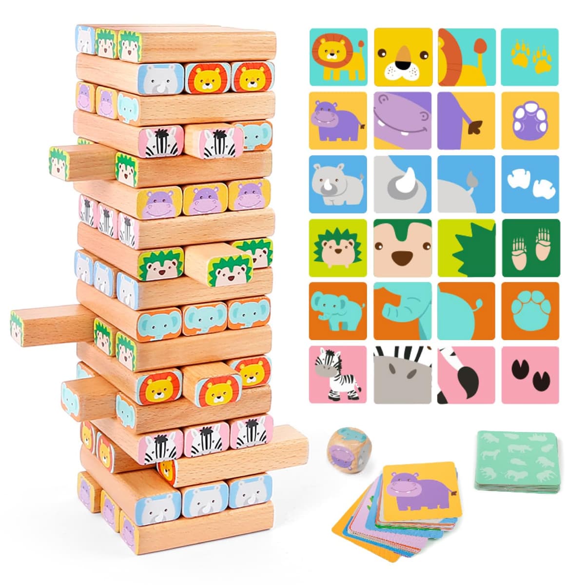 Nene Toys 4 in 1 Wooden Blocks Tower with Colors and Animals - Educational Family Board Game for Boys Girls Ages 3-9 - Gift for Parent-Child Sharing — view 7