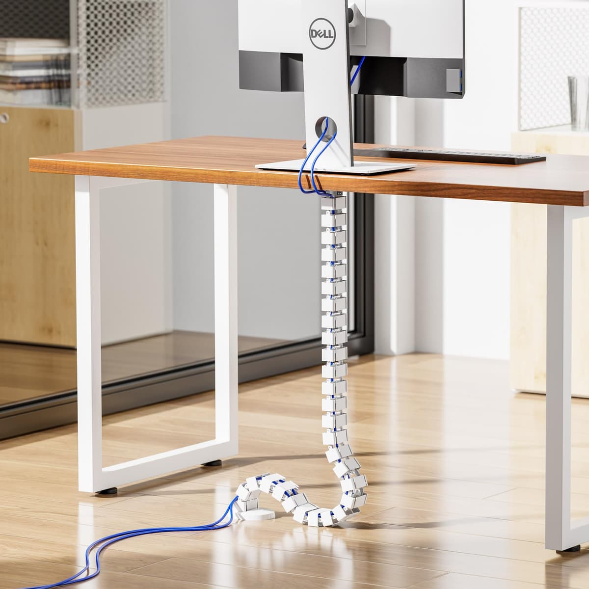 Mimoke Cable Hose for Desks Adjustable Height Flexible Cable Hose Cable Management Length Rectangular Cuba Slim Black (White, Screw Mount) — view 2