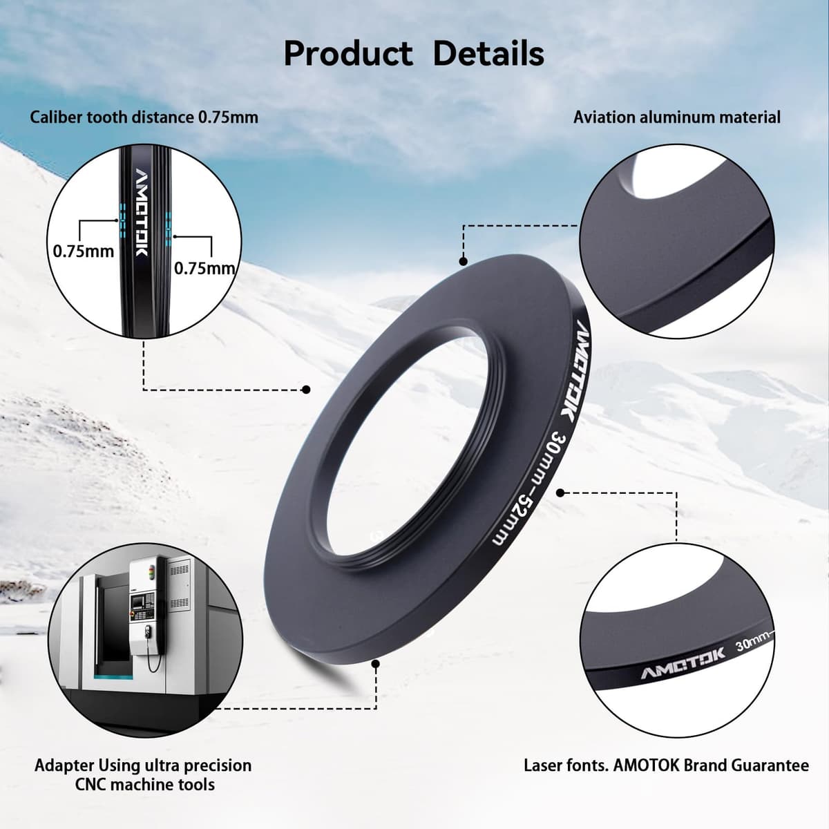 Adaptador de lente de cámara de 30 mm a 52 mm, anillo adaptador de anillo de paso de 30 mm a 52 mm, accesorio compatible con todos los filtros de 52 mm — view 3