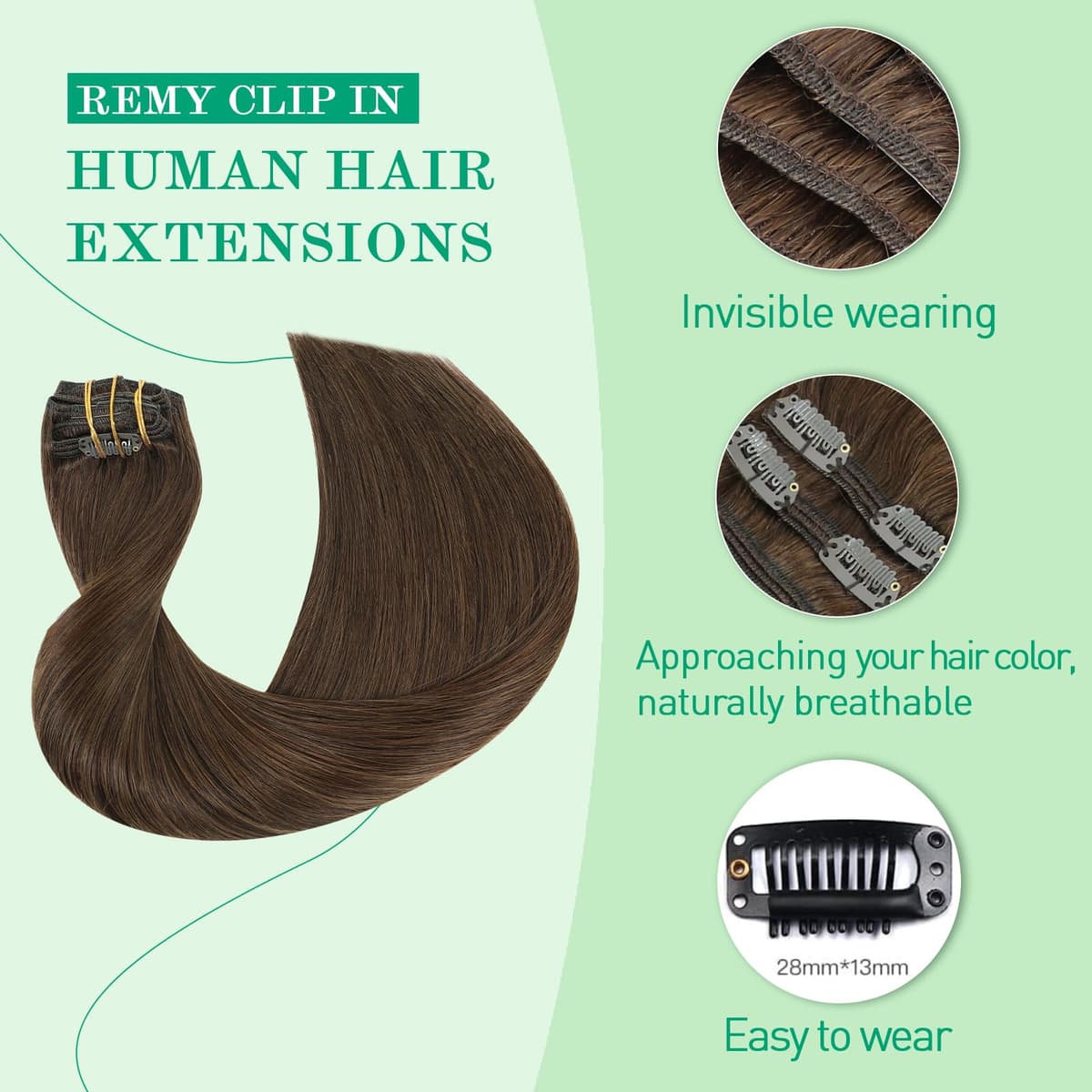 SURNEL Extensiones Clip Pelo Natural 100g 35cm 6 Piezas Castaño Chocolate Extensiones De Clip De Humano Real Extensiones Pelo Natural Remy (C#4-35cm) — view 91