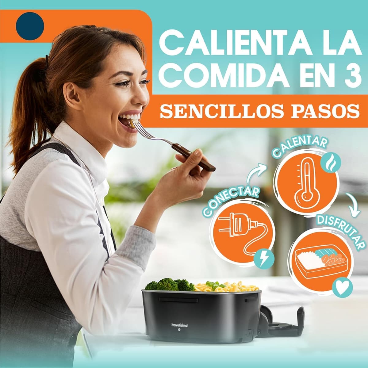 TRAVELISIMO Fiambrera Electrica 100W Taper Electrico para Comida 1,5L Fiambrera Termica 3 en 1 12V/24V/220V - Fiambreras Comida Trabajo Para Coche y Camión, Marmita Electrica en Acero Inoxidable — view 4