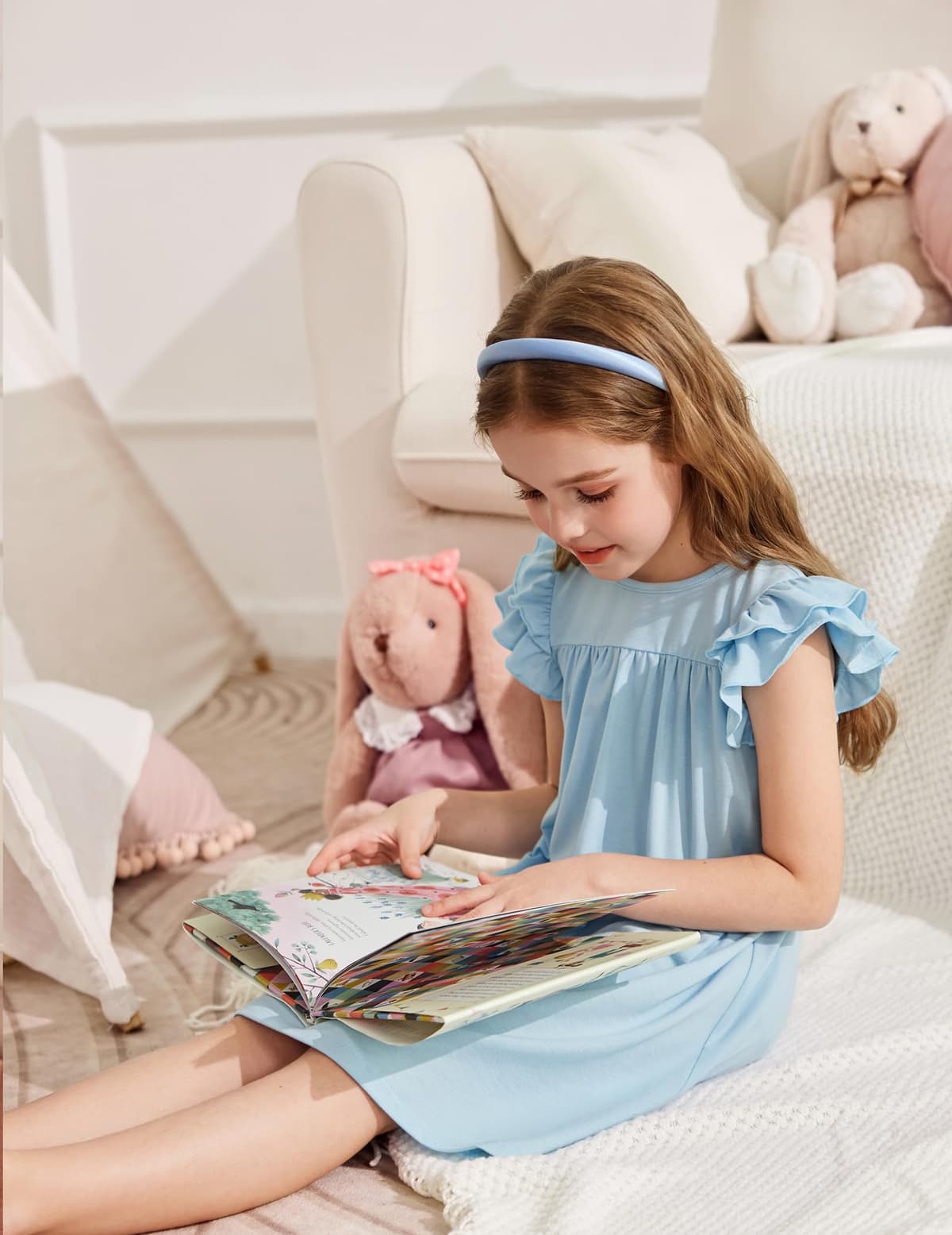 Arshiner Camisón para Niña con Mangas Volantes Vestido de Dormir para Niñas Verano Pijama de Manga Corta Cuello Redondo 5-14 Años — view 5