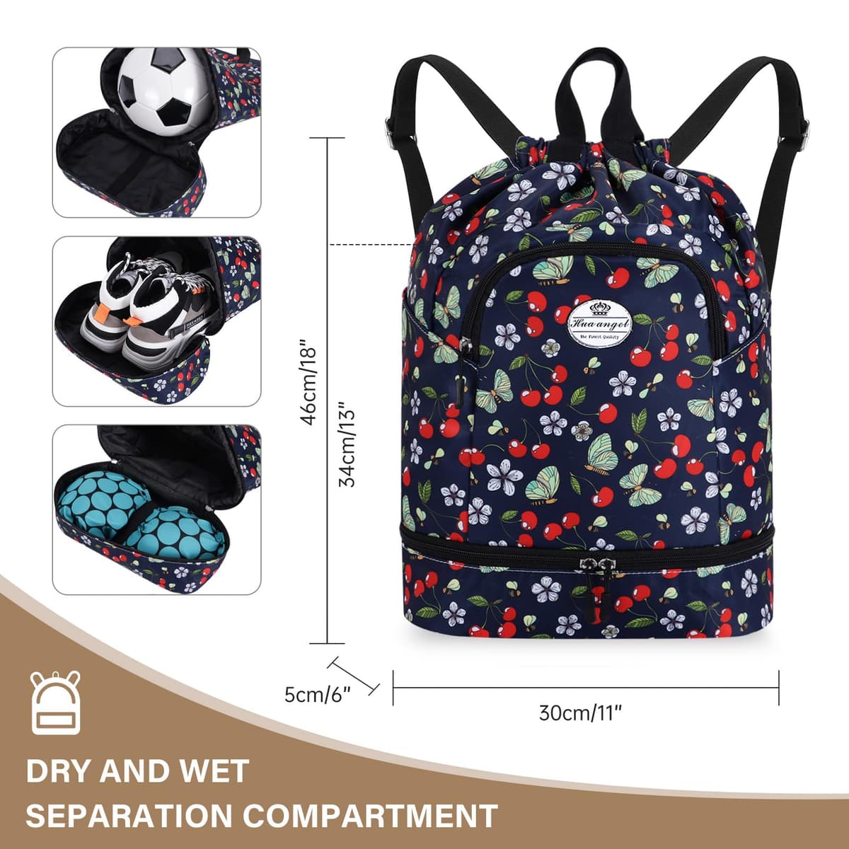 HUA ANGEL Mochila De Deportiva Con CordóN Ligera Gymsack Bolso De Cuerdas Con Muchos Bolsillos Mochila Mujer Hombre De Viaje Para Playa Piscina Baloncesto Futbol Balonmano — view 4