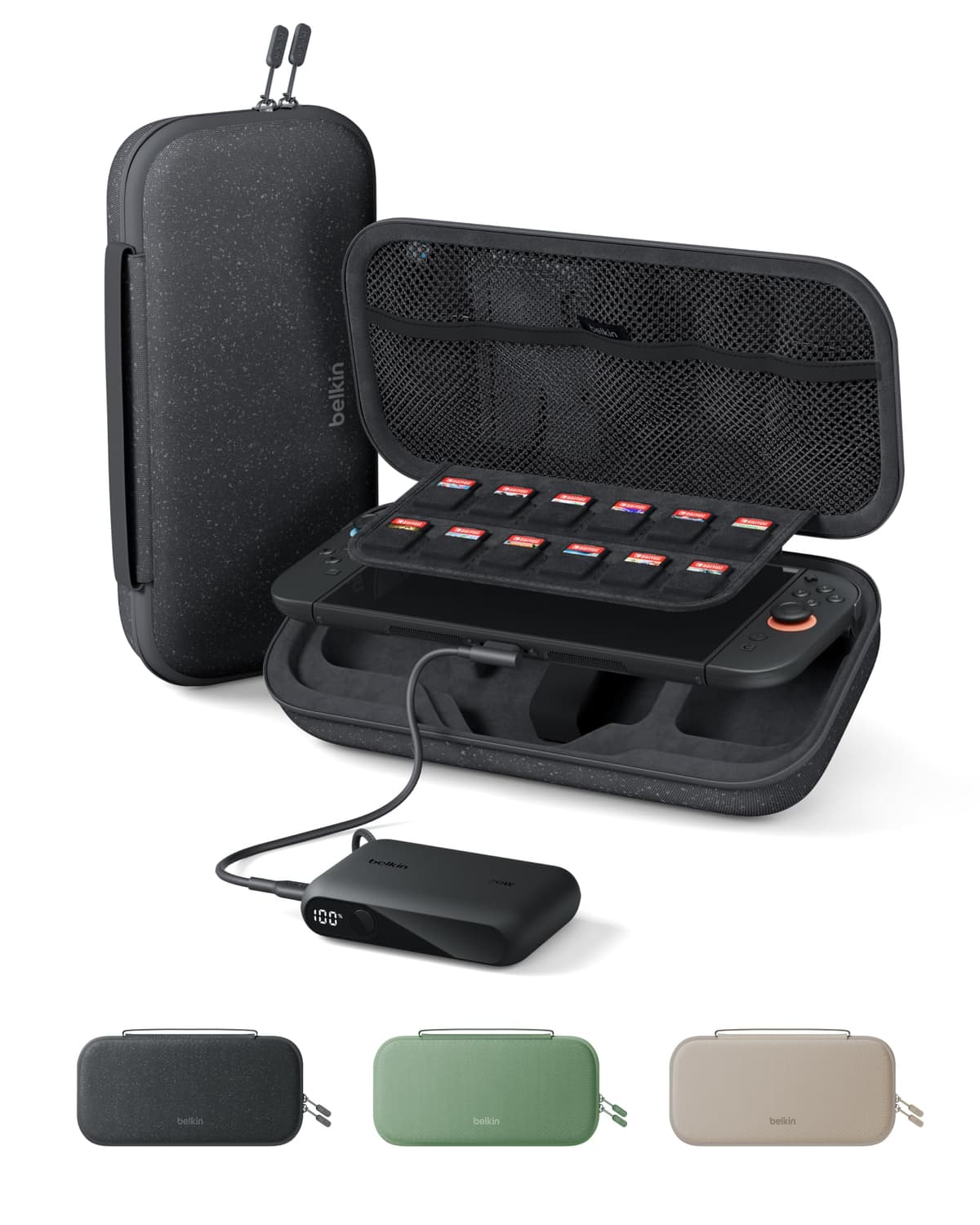 Belkin Gaming Charger Case (Charcoal) w/ 10,000mAh Power Bank + Anti-Reflective TemperedGlass Screen Protector Bundle for Nintendo Switch 2 - Travel Essentials w/AirTag Holder, Game Storage & More — view 6