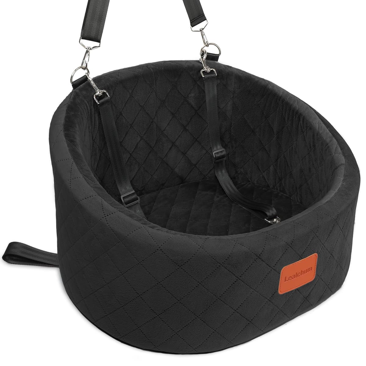 Lealchum Dog Car Seat with 2 Safety Dog Leashes, Safe Pet Travel Car Seat with Non-Slip Bottom, Fully Removable and Washable Seat for Dog, Soft Memory Foam Puppy Seat for Car (Black, Small)