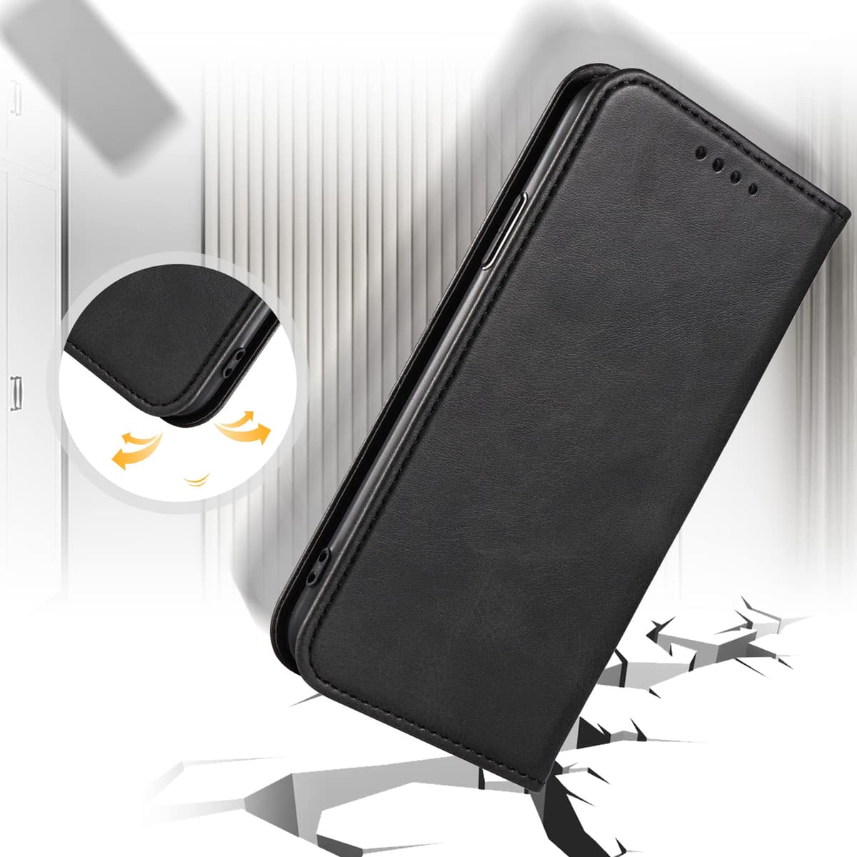 Case for OPPO Find X3 Lite, Classic PU Leather Magnetic Wallet Case, Flip Folio Protective Phone Cover Compatible with OPPO Find X3 Lite, Black — view 6