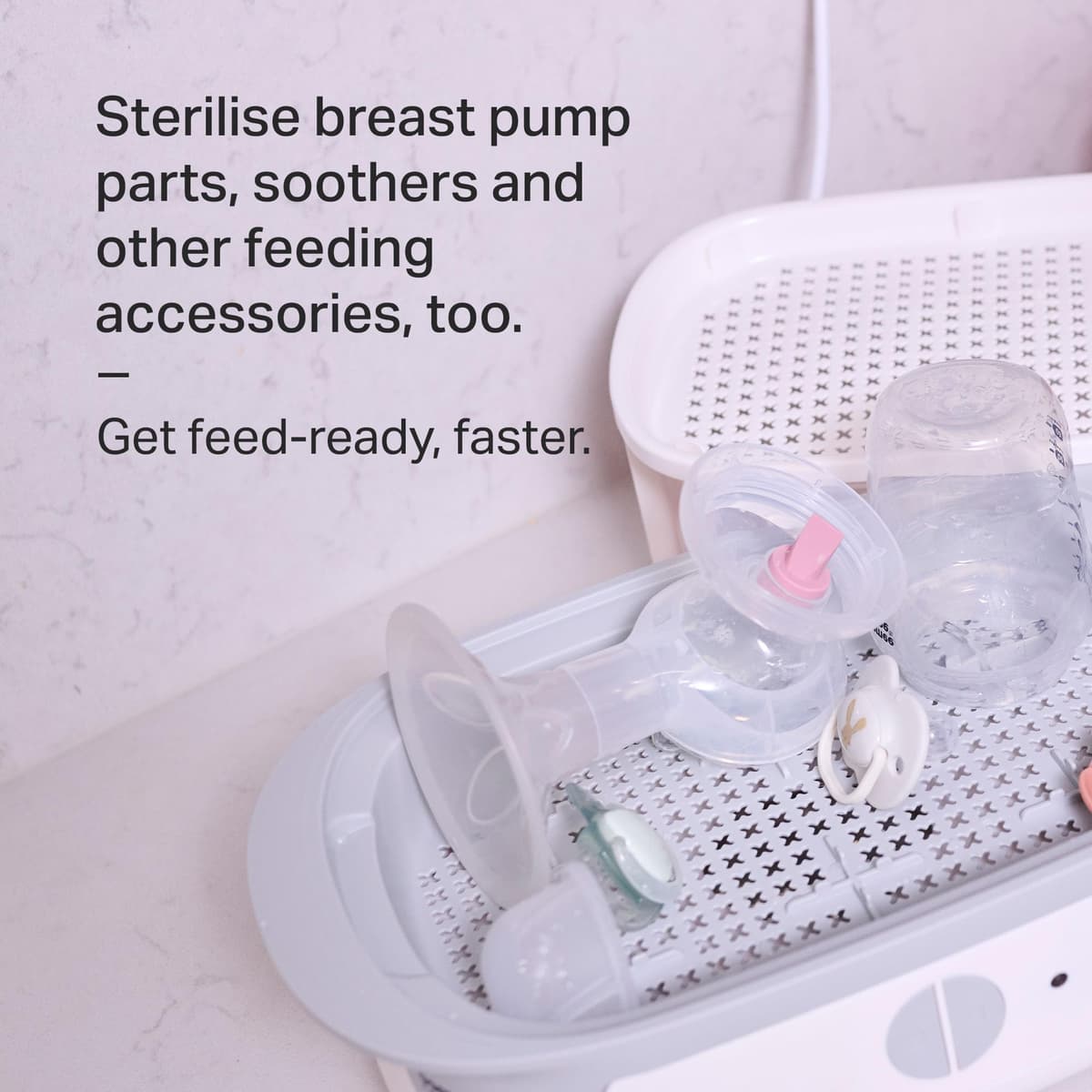 Tommee Tippee Supersteam Electric Steam Steriliser, Black, for Baby Bottles, Soothers and Feeding Accessories, Kills Viruses* and 99.9% of Harmful Bacteria, 5-Minute Sterilisation Cycle — view 5