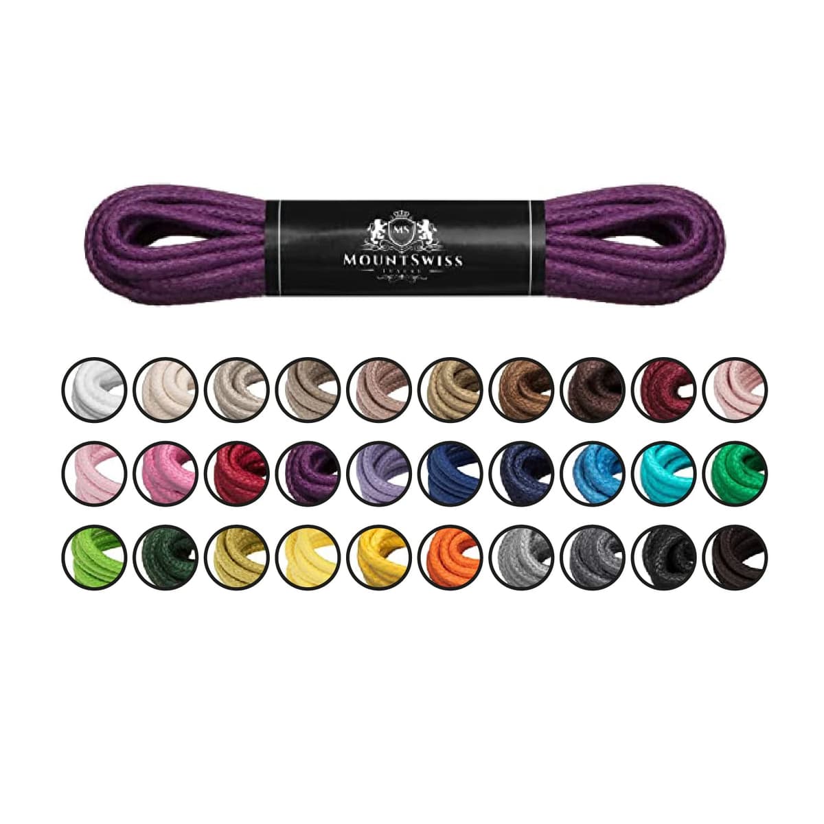 Cordones Mount Swiss© Luxury encerados y redondos para zapatos de traje y de piel, 2 - 3 mm de diámetro, 45 - 120 cm de longitud